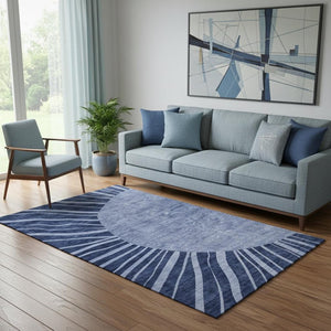 HomeRoots 5' X 8' Navy Blue and Ivory Abstract Area Rug - Durable, Washable, UV Protected for Modern Homes 655393