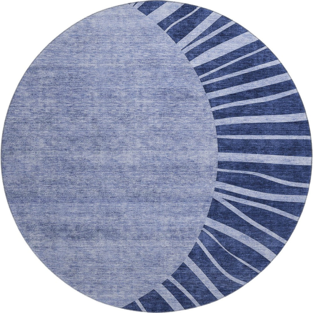 HomeRoots 8' Navy Blue and Ivory Abstract Round Rug - Washable, Durable with UV Protection for Busy Homes 655394