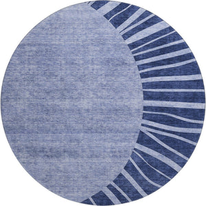 HomeRoots 8' Navy Blue and Ivory Abstract Round Rug - Washable, Durable with UV Protection for Busy Homes 655394