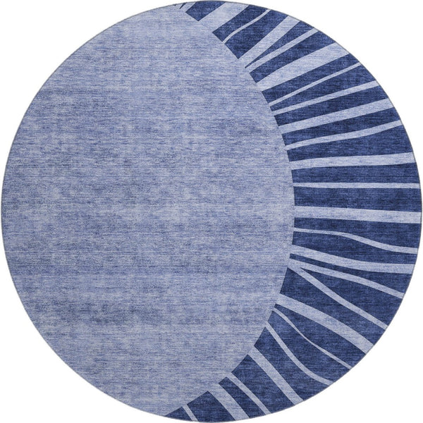 HomeRoots 8' Navy Blue and Ivory Abstract Round Rug - Washable, Durable with UV Protection for Busy Homes 655394