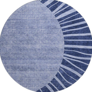 HomeRoots 8' Navy Blue and Ivory Abstract Round Rug - Washable, Durable with UV Protection for Busy Homes 655394