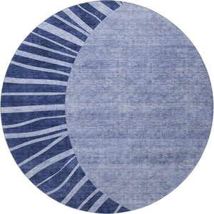 HomeRoots 8' Navy Blue and Ivory Abstract Round Rug - Washable, Durable with UV Protection for Busy Homes 655394