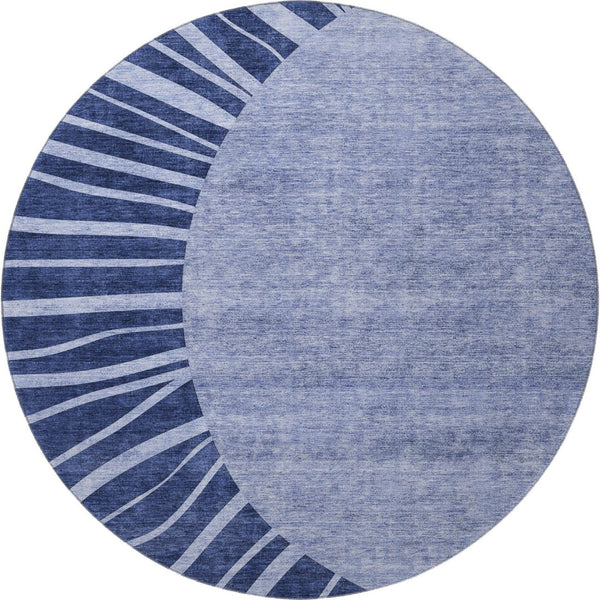 HomeRoots 8' Navy Blue and Ivory Abstract Round Rug - Washable, Durable with UV Protection for Busy Homes 655394