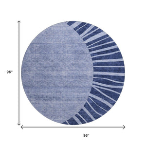 HomeRoots 8' Navy Blue and Ivory Abstract Round Rug - Washable, Durable with UV Protection for Busy Homes 655394