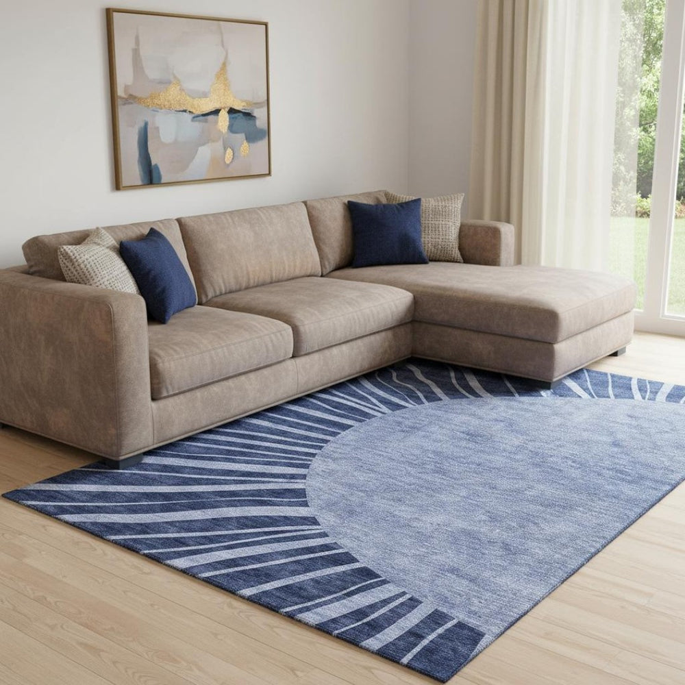 HomeRoots 8' X 10' Navy Blue & Ivory Abstract Area Rug – Stylish, Washable, UV-Protected for Busy Homes 655395