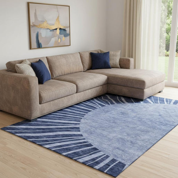 HomeRoots 8' X 10' Navy Blue & Ivory Abstract Area Rug – Stylish, Washable, UV-Protected for Busy Homes 655395