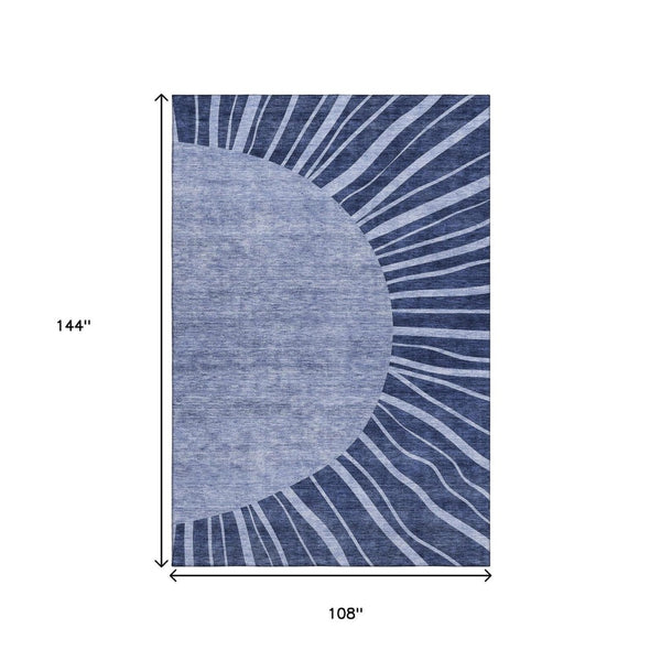HomeRoots 9' X 12' Navy Blue Ivory Abstract Washable Area Rug - UV Protected, Stain-Resistant, Modern Design 655396