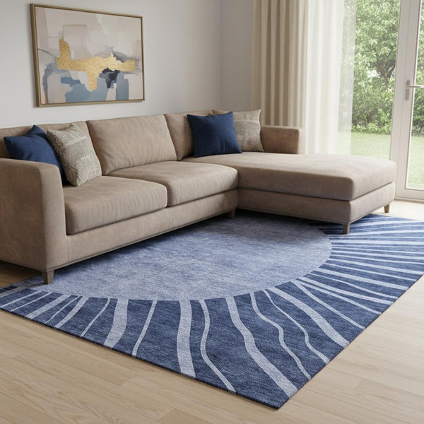 HomeRoots 9' X 12' Navy Blue Ivory Abstract Washable Area Rug - UV Protected, Stain-Resistant, Modern Design 655396