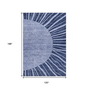 HomeRoots 10' X 14' Navy Blue Abstract Area Rug - Washable, UV-Protected, Stain-Resistant for Busy Homes! 655397