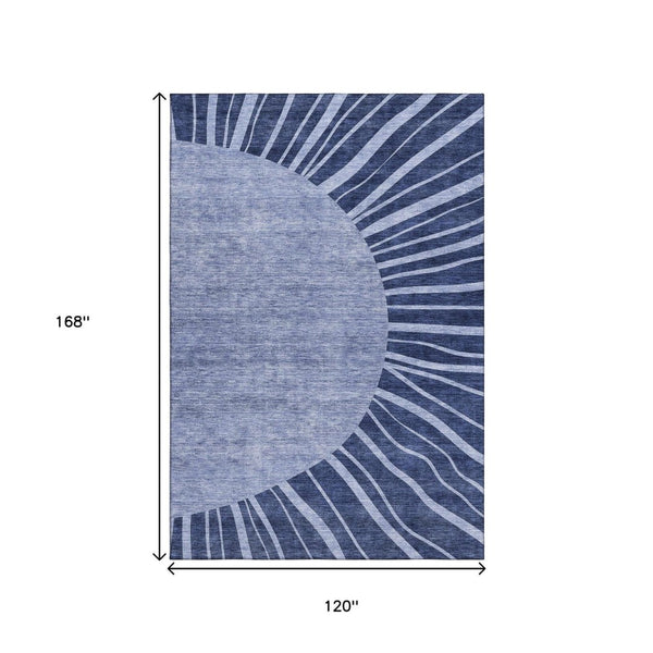 HomeRoots 10' X 14' Navy Blue Abstract Area Rug - Washable, UV-Protected, Stain-Resistant for Busy Homes! 655397