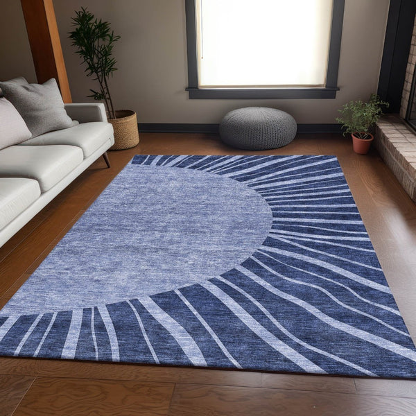HomeRoots 10' X 14' Navy Blue Abstract Area Rug - Washable, UV-Protected, Stain-Resistant for Busy Homes! 655397