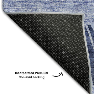 HomeRoots 10' X 14' Navy Blue Abstract Area Rug - Washable, UV-Protected, Stain-Resistant for Busy Homes! 655397