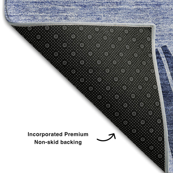 HomeRoots 10' X 14' Navy Blue Abstract Area Rug - Washable, UV-Protected, Stain-Resistant for Busy Homes! 655397