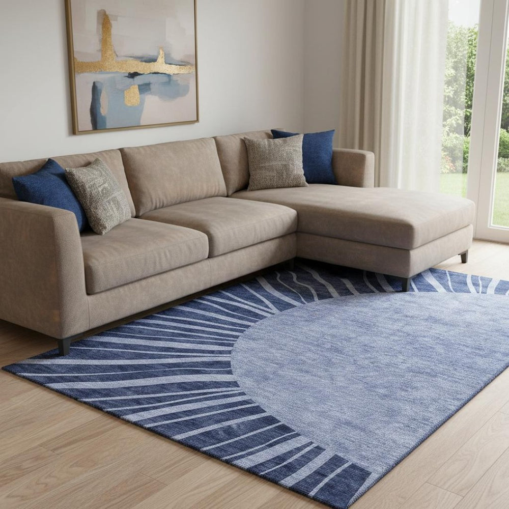 HomeRoots 10' X 14' Navy Blue Abstract Area Rug - Washable, UV-Protected, Stain-Resistant for Busy Homes! 655397