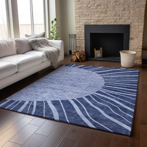 HomeRoots 10' X 14' Navy Blue Abstract Area Rug - Washable, UV-Protected, Stain-Resistant for Busy Homes! 655397