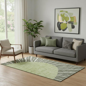 HomeRoots 5' X 8' Stylish Olive Green & Ivory Abstract Washable Area Rug with UV Protection for Homes 655399