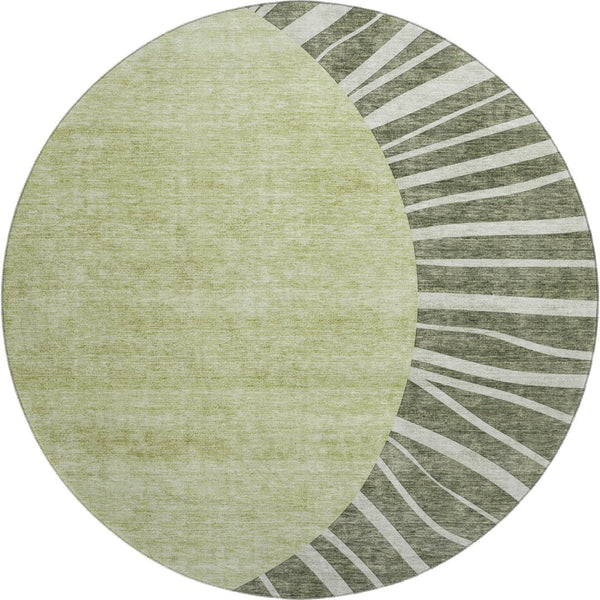HomeRoots 8' Olive Green & Ivory Abstract Washable Round Rug – UV Protected, Durable & Family-Friendly Design 655400