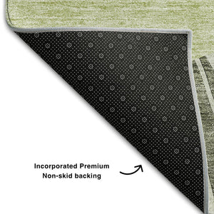 HomeRoots 8' Olive Green & Ivory Abstract Washable Round Rug – UV Protected, Durable & Family-Friendly Design 655400