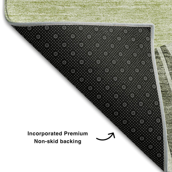 HomeRoots 8' Olive Green & Ivory Abstract Washable Round Rug – UV Protected, Durable & Family-Friendly Design 655400