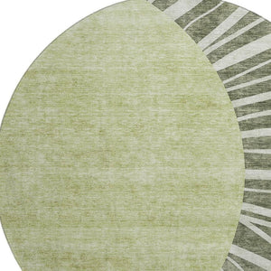 HomeRoots 8' Olive Green & Ivory Abstract Washable Round Rug – UV Protected, Durable & Family-Friendly Design 655400
