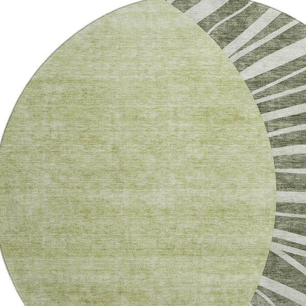 HomeRoots 8' Olive Green & Ivory Abstract Washable Round Rug – UV Protected, Durable & Family-Friendly Design 655400