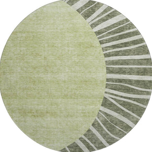 HomeRoots 8' Olive Green & Ivory Abstract Washable Round Rug – UV Protected, Durable & Family-Friendly Design 655400