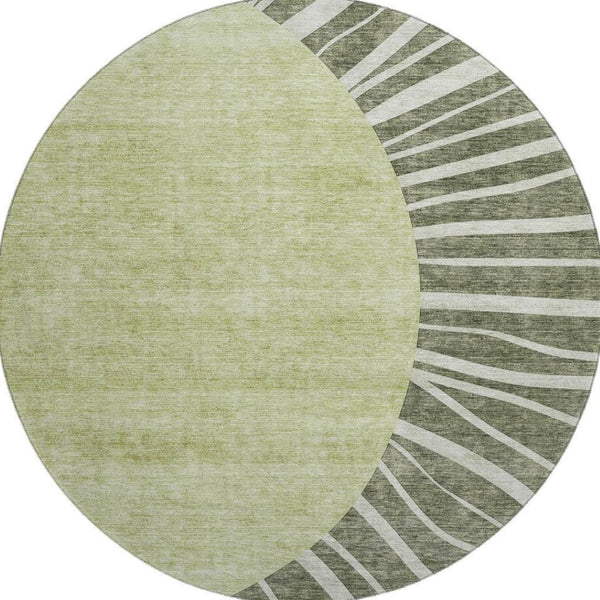 HomeRoots 8' Olive Green & Ivory Abstract Washable Round Rug – UV Protected, Durable & Family-Friendly Design 655400