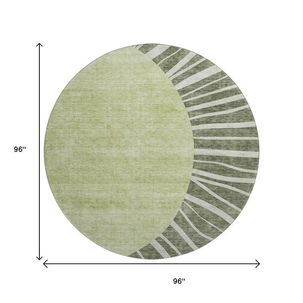 HomeRoots 8' Olive Green & Ivory Abstract Washable Round Rug – UV Protected, Durable & Family-Friendly Design 655400