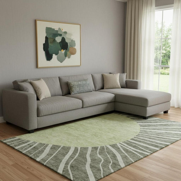HomeRoots 8' X 10' Olive Green & Ivory Abstract Area Rug - Washable, UV Protected, Stain Resistant, Modern Style 655401