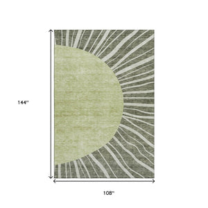 HomeRoots 9' X 12' Olive Green & Ivory Abstract Area Rug - Washable, UV-Protected, Durable for High-Traffic Homes 655402