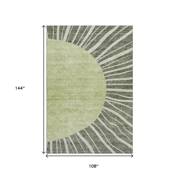 HomeRoots 9' X 12' Olive Green & Ivory Abstract Area Rug - Washable, UV-Protected, Durable for High-Traffic Homes 655402