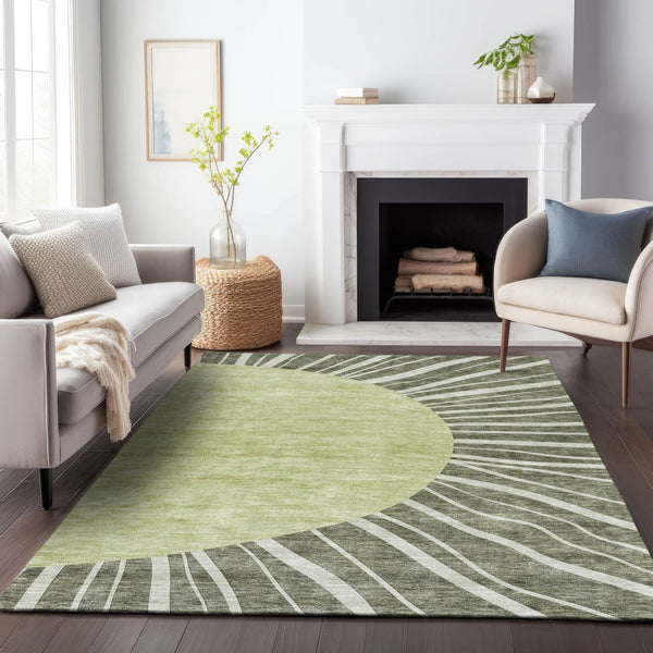 HomeRoots 9' X 12' Olive Green & Ivory Abstract Area Rug - Washable, UV-Protected, Durable for High-Traffic Homes 655402