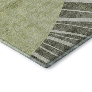 HomeRoots 9' X 12' Olive Green & Ivory Abstract Area Rug - Washable, UV-Protected, Durable for High-Traffic Homes 655402