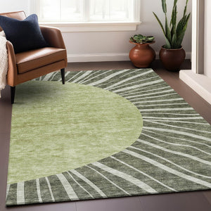 HomeRoots 9' X 12' Olive Green & Ivory Abstract Area Rug - Washable, UV-Protected, Durable for High-Traffic Homes 655402