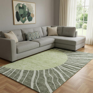 HomeRoots 9' X 12' Olive Green & Ivory Abstract Area Rug - Washable, UV-Protected, Durable for High-Traffic Homes 655402
