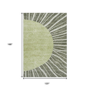 HomeRoots 10' Olive Green & Ivory Abstract Washable Area Rug - Stylish, Durable, UV-Protected for Modern Spaces 655403