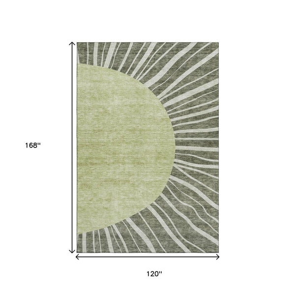 HomeRoots 10' Olive Green & Ivory Abstract Washable Area Rug - Stylish, Durable, UV-Protected for Modern Spaces 655403