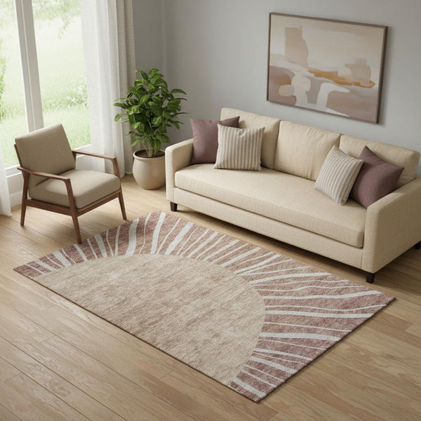 HomeRoots 5' X 8' Rustic Ivory and Rust Abstract Washable Area Rug with UV Protection for Modern Living Spaces 655405