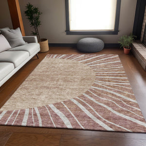 HomeRoots 5' X 8' Rustic Ivory and Rust Abstract Washable Area Rug with UV Protection for Modern Living Spaces 655405