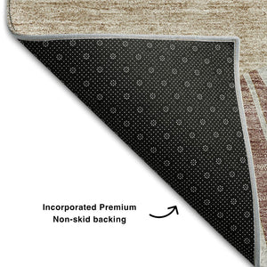 HomeRoots 5' X 8' Rustic Ivory and Rust Abstract Washable Area Rug with UV Protection for Modern Living Spaces 655405