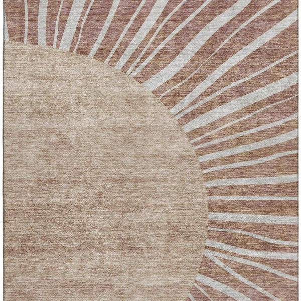 HomeRoots 5' X 8' Rustic Ivory and Rust Abstract Washable Area Rug with UV Protection for Modern Living Spaces 655405