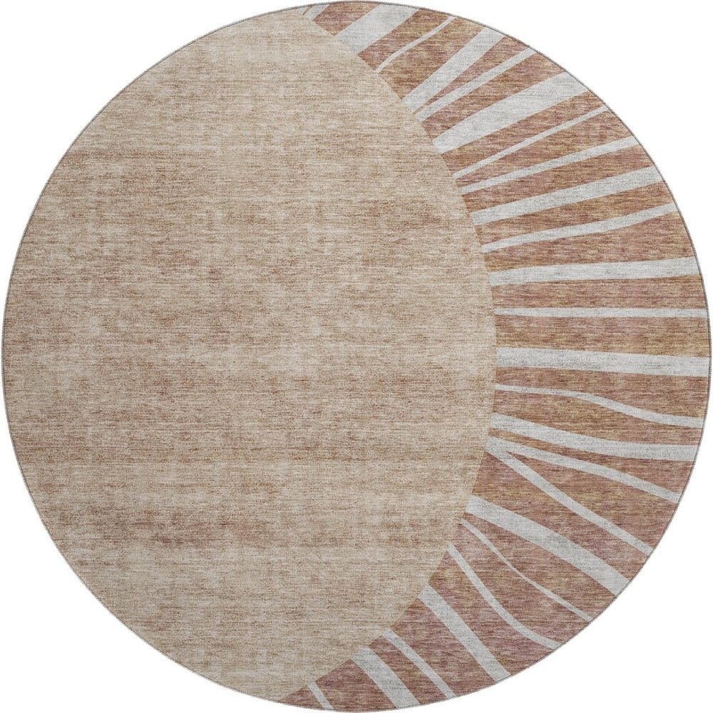 HomeRoots 8' Rust and Ivory Abstract Washable Round Rug with UV Protection – Stylish, Easy-Care for Homes! 655406