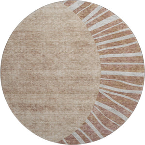 HomeRoots 8' Rust and Ivory Abstract Washable Round Rug with UV Protection – Stylish, Easy-Care for Homes! 655406