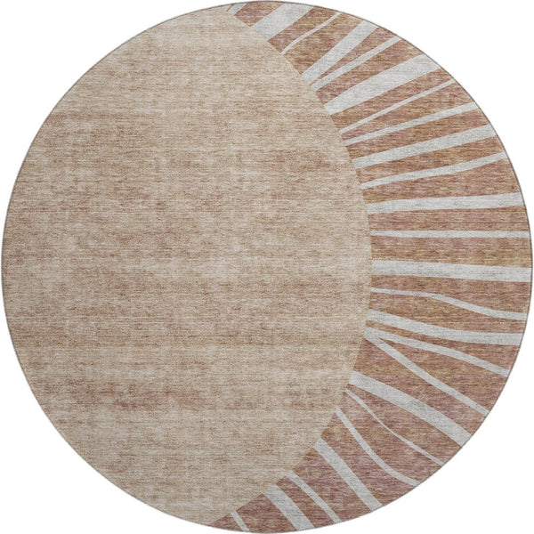 HomeRoots 8' Rust and Ivory Abstract Washable Round Rug with UV Protection – Stylish, Easy-Care for Homes! 655406