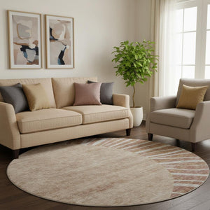 HomeRoots 8' Rust and Ivory Abstract Washable Round Rug with UV Protection – Stylish, Easy-Care for Homes! 655406