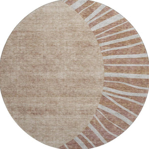 HomeRoots 8' Rust and Ivory Abstract Washable Round Rug with UV Protection – Stylish, Easy-Care for Homes! 655406