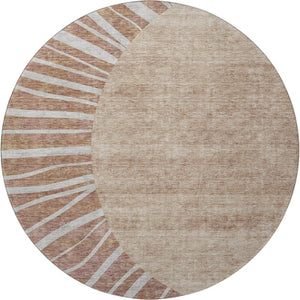 HomeRoots 8' Rust and Ivory Abstract Washable Round Rug with UV Protection – Stylish, Easy-Care for Homes! 655406