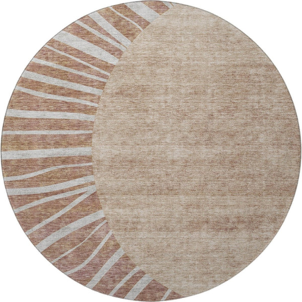 HomeRoots 8' Rust and Ivory Abstract Washable Round Rug with UV Protection – Stylish, Easy-Care for Homes! 655406