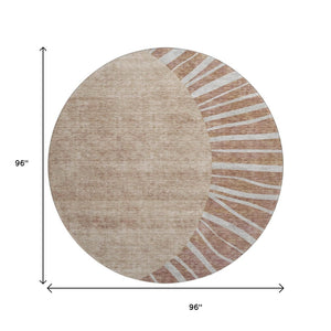 HomeRoots 8' Rust and Ivory Abstract Washable Round Rug with UV Protection – Stylish, Easy-Care for Homes! 655406