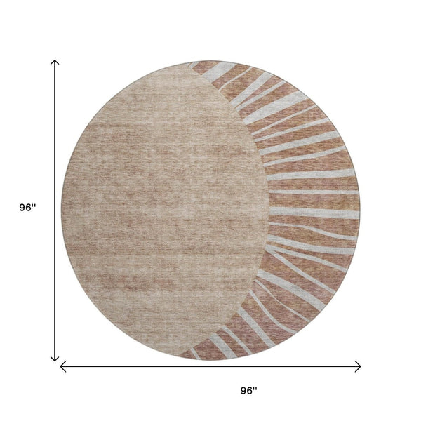 HomeRoots 8' Rust and Ivory Abstract Washable Round Rug with UV Protection – Stylish, Easy-Care for Homes! 655406